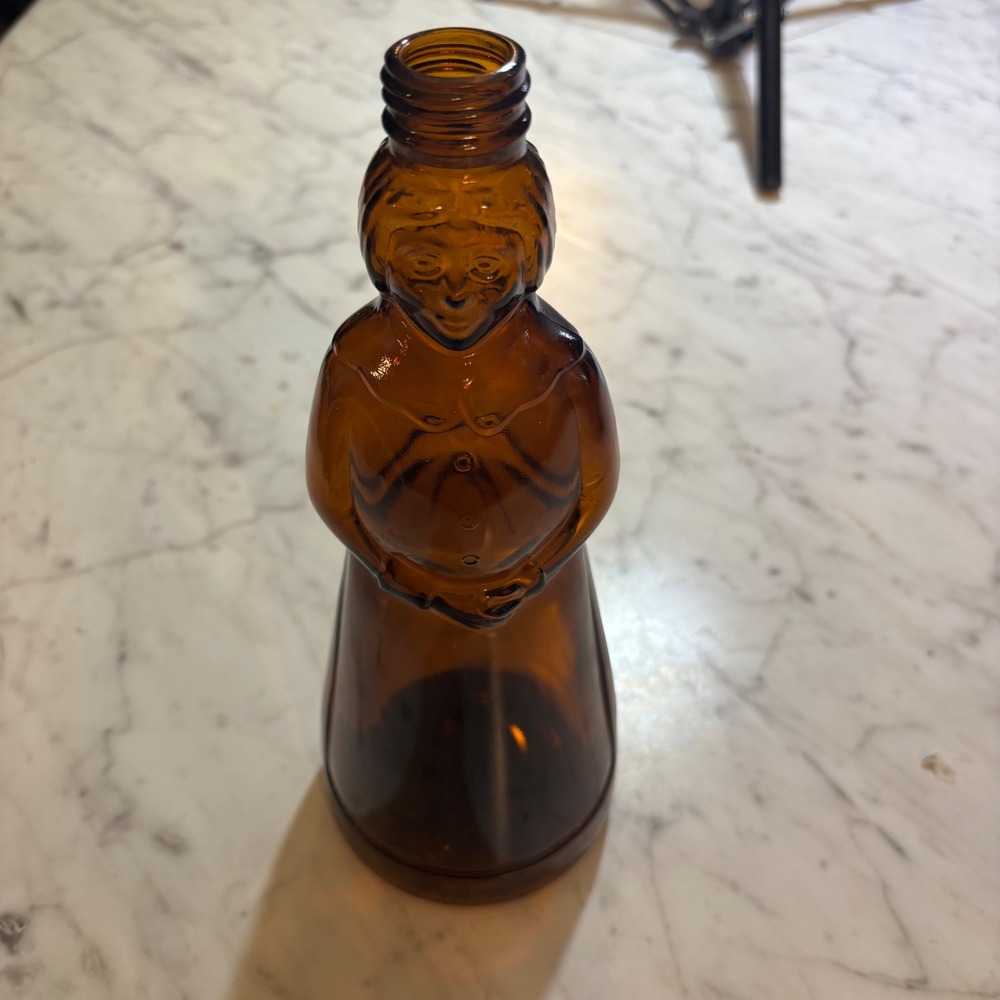 Vintage Kerr Mrs Butterworth Amber Glass Syrup Bottle Brown Collectible 10 inch